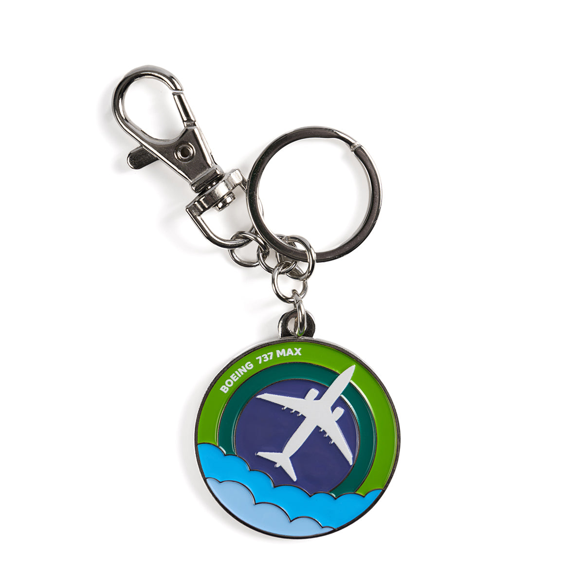 Skyward keychain, featuring the iconic Boeing 737 MAX in a roundel design.